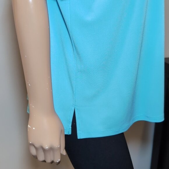 Tanjay Aqua Short Sleeve Top Embellished Scoop Neck Beaded Rhinestone Resort - Picture 10 of 13